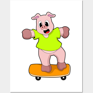 Pig as Skater on Skateboard Posters and Art